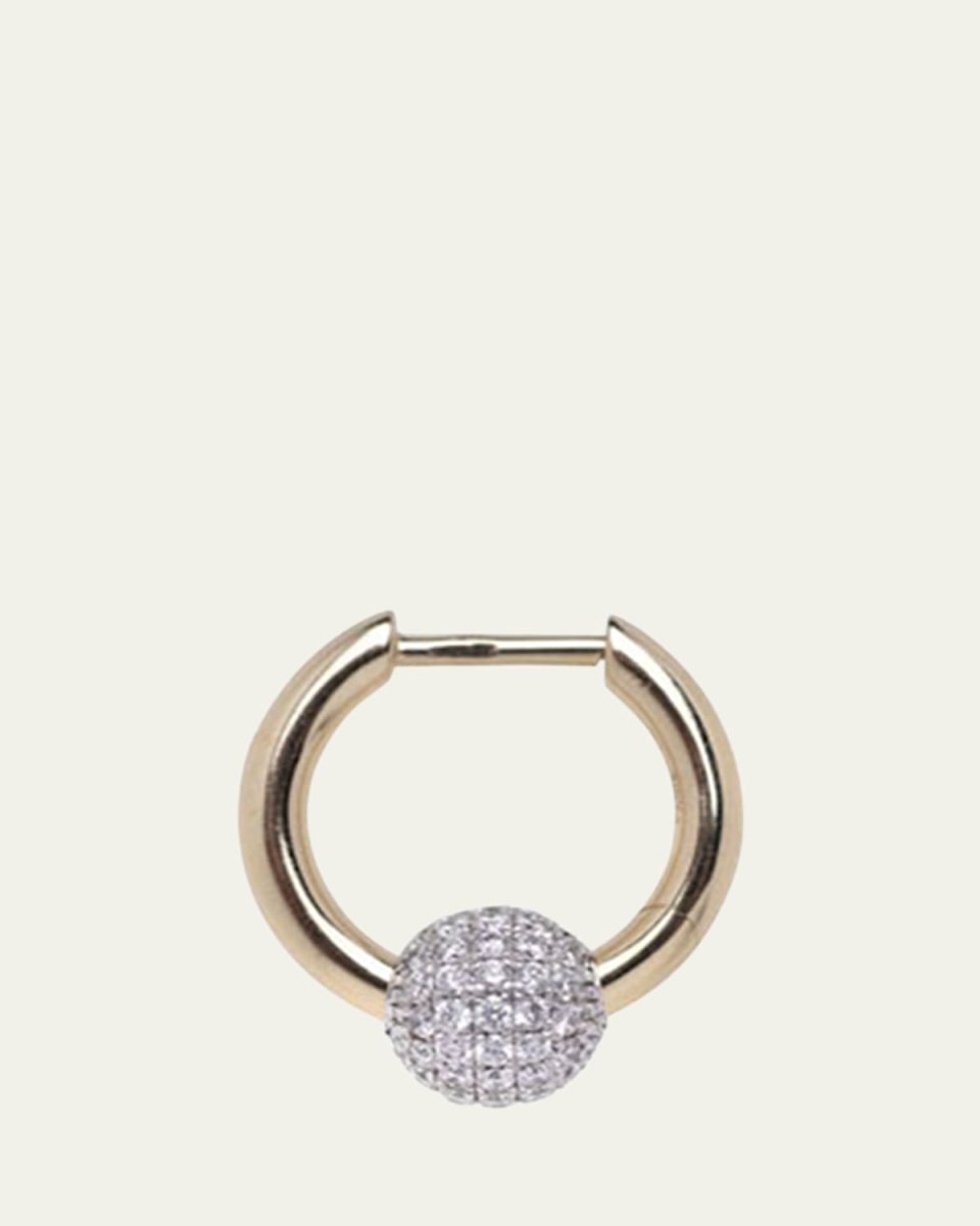 PIERCING Small Earring with 14K Yellow Gold Hoop and White Gold Pave Ball, Single